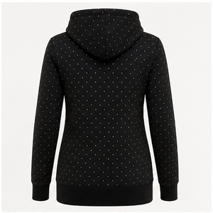 Customize Jet Black <b>Womens</b> Slim <b>Longline</b> Micro Dense Polka Dot Pullover Hoodie Smooth Cotton-Interlock <b>Fleece</b> - Product Image 2