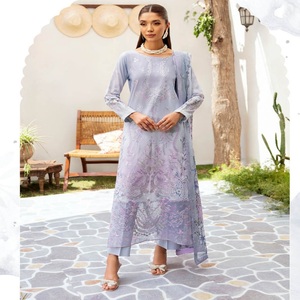 Travail de broderie pakistanaise indienne pour femmes trois pièces robe Saari lourde brodée Salwar Kameez Style indien pakistanais adultes - Product Image 6