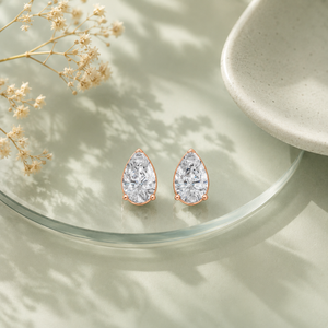 Sculpted Pear Cut Three Prong Solitaire Lab Grown Diamond <b>Stud</b> Earrings 14K Gold 8.85x5.55mm IGI Certified Luxury Fine Jewelry - Product Image 3