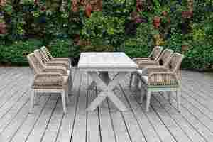 Moderno Juego de Comedor para Exteriores de 6 Plazas con Sillas de Cuerda y Mesa de Madera - Product Image 2