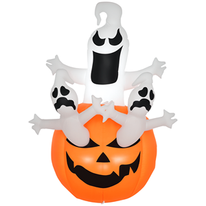 Decorazioni Gonfiabili di Halloween in PVC da 6 Piedi con LED, Jack O' Lantern e Fantasmi di Zucca per Esterni, Giardino e Prato - Product Image 1