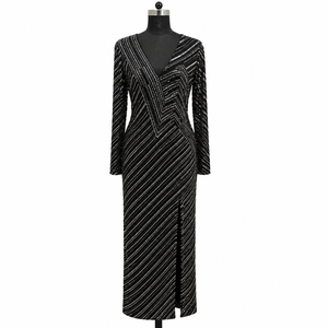Vestido de Noche Negro de Lentejuelas para Mujer, Elegante, con Cuello en V |   Vestido Largo de Manga Larga, Diseño Premium, para Fiestas, Bodas y Recepciones - Product Image 1