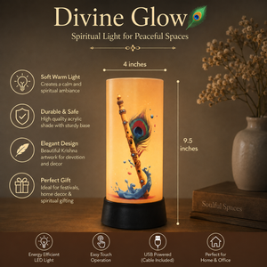 Krishna Flute <b>LED</b> Table Lamp Peacock Feather Spiritual Night <b>Light</b> Decorative Bedroom Temple Home Gift Warm Ambient Lighting - Product Image 5