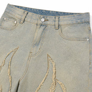 Pantalones Vaqueros de Pierna Ancha para Hombre, Ecológicos, Transpirables, Lavados a la Piedra, de Cintura Media, Rotos, Casuales, de Algodón Pesado, para Otoño - Product Image 6