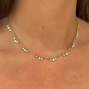 Collier pendentif en or massif 14 carats avec diamant rond serti clos, fermoir mousqueton, 16 pouces, pour superposition, usage quotidien, bijoux raffinés - Product Image 3