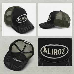 Casquette de camionneur Aliroz 5 panneaux en maille noire réglable avec logo brodé sur le devant, décontractée, pour l'extérieur, unisexe, adulte, printemps-été - Product Image 6
