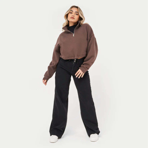 Wholesale <b>Half</b> <b>Zip</b> Long Sleeve Crewneck Regular <b>Sweatshirt</b> Casual Solid Loose Fit Workout Winter Front Customized <b>Women</b> - Product Image 1