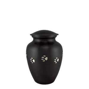 Urna de cremación negra hecha a mano estilo americano, urnas para mascotas, artículos funerarios, urna de cremación de metal con huella de pata plateada para regalo. - Product Image 1