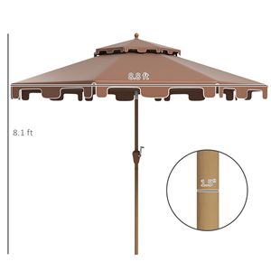 Ombrellone da Giardino Marrone da 2,5m/2,7m/3m con Manovella Inclinabile a Pulsante in Acciaio Inossidabile per Ristoranti e Spiagge - Product Image 3