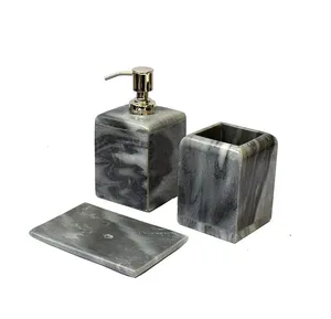 Ensemble d'accessoires de salle de bain élégant et luxueux en marbre noir avec distributeur de savon et porte-brosse à dents - Product Image 2