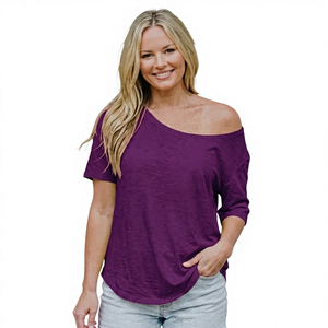Nuevo Diseño, Top de Punto Casual para Mujer, Cuello Redondo, Amarillo Liso, Manga Corta, Corte Holgado, Primavera Verano - Product Image 5