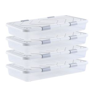 Contenitori Sottolletto 15.6 X 6.9 Pollici, Organizer per Scarpe Sottolletto con Coperchio Grigio e Chiusura a Scatto - Product Image 1