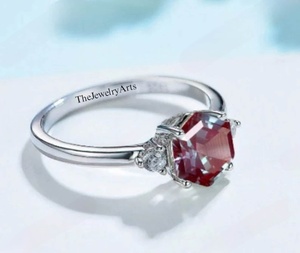 แหวนอะเล็กซานไดรต์ทรงหกเหลี่ยมเปลี่ยนสีได้ สีม่วงอะเล็กซานไดรต์ ทองชมพู 14k ของขวัญสำหรับผู้หญิง แหวนทรงรัศมี ของขวัญเครื่องประดับอะเล็กซานไดรต์ - Product Image 4