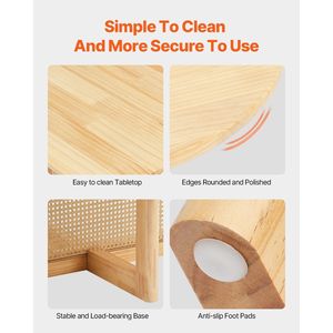 Mesa de Centro Moderna Boho de 33 Pulgadas, Circular, de Mimbre Tejido con Superficie de Madera de Caucho, Estilo 2022, para Uso en Interiores/Exteriores - Product Image 5