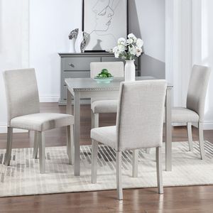 5-Piece <b>Square</b> Wooden Dining <b>Table</b> Set with Upholstered Chairs <b>Kitchen</b> <b>Table</b> for Dining Room - Product Image 2