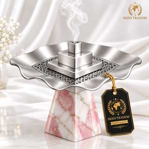 Brûleur à Bakhoor en acier inoxydable avec base en marbre brun, porte-encens pour Oud du Moyen-Orient et d'Arabie - Product Image 6