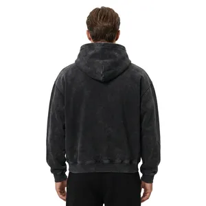 Sudadera con Capucha Oversize para Hombre, Negra, 100% Algodón, Estilo Casual, Color Sólido, Lavada, Estilo Urbano - Product Image 2
