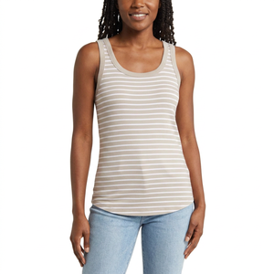 Women's Striped Scoop Neck Tank <b>Top</b> Casual Knitted Cotton Breathable Regular Length - Product Image 1
