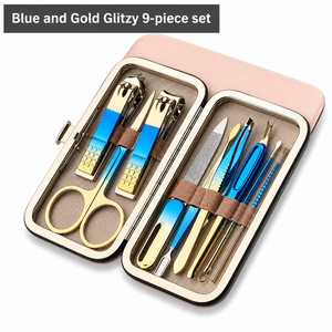 Blue And Yellow Dazzle 15 Piece <b>Nail</b> <b>Tool</b> Set Stainless Steel Portable Manicure Kit For Finger Care - Product Image 2