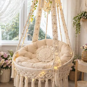Boho Macrame Hanging Chair | Handmade Indoor Balcony <b>Swing</b> | Bohemian Home Decor | Cozy Hanging Seat,Macrame <b>Swing</b> - Product Image 1
