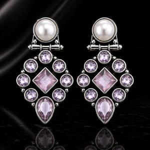 Pendientes Colgantes de Perlas y Flores de Plata Antigua de Moda, Disponibles con MOQ |   Pendientes de Piedra Rosa |   Joyería Étnica Hecha a Mano |   Boho - Product Image 6