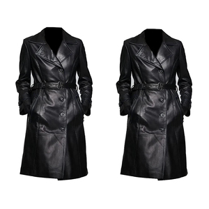 <b>Women</b>’s Genuine Leather Long Coat – Turtleneck Collar Embossed Design Windproof Custom Logo OEM ODM - Product Image 4