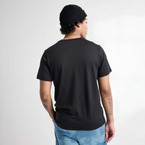 Camiseta de algodón negra para hombre, informal, de manga corta, básica, transpirable, estilo urbano, lisa, con logotipo personalizado, al por mayor - Product Image 4