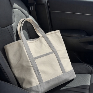 <b>Canvas</b> Tote <b>Bag</b> <b>Large</b> Size With Gray Handles And Bottom For Daily Shopping Use - Product Image 4