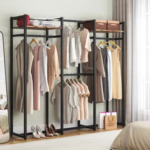Industrial Metal Clothing Organizer 70.86x70.08x15.75 Inch Three-Layer Standing <b>Storage</b> <b>Rack</b> for Wardrobe Space Saving Design - Product Image 4