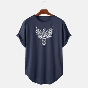 Camiseta Personalizada para Hombre con Dobladillo Curvo, Estampado Gráfico de Fénix, Corte Musculoso, Mezcla de Algodón y Elastano, Transpirable, para Verano - Product Image 2
