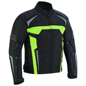 Chaqueta de Motociclismo para Hombre, Negra con Verde Neón, Manga Larga, Resistente al Viento, con Bloques de Color, Protección para Todas las Estaciones, Equipada con Armadura - Product Image 1