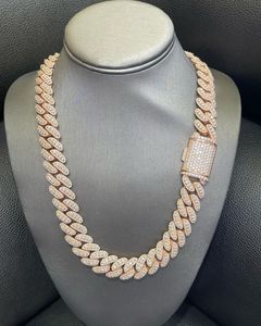 Collar Cubano Chapado en Oro Rosa para Hombre, Cadena de Eslabones Estilo Hip Hop, Micro Pavé de Moissanita, Corte Brillante Redondo, Uso Diario - Product Image 1
