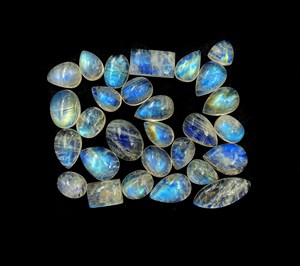 Lot de pierres précieuses en pierre de lune arc-en-ciel bleue naturelle, formes mélangées, cabochons, 7-14 mm, pour la création de bijoux - Product Image 3