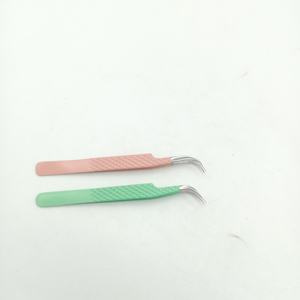 แหนบต่อขนตาแบบปลายเงินสีเขียว90องศาปรับแต่งโลโก้ฉลากส่วนตัว - Product Image 3