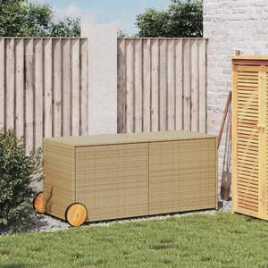 Grande boîte de rangement de jardin en rotin PE beige mélangé, mobilier d'extérieur élégant pour l'organisation - Product Image 3