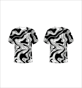 T-shirt personnalisé à manches courtes en sublimation, vêtement de sport léger avec motif liquide abstrait monochrome noir et blanc - Product Image 1