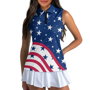 Polo sans manches pour femme haute performance, col quart zippé, sublimation, tissu léger pour le tennis et le golf en extérieur - Product Image 6