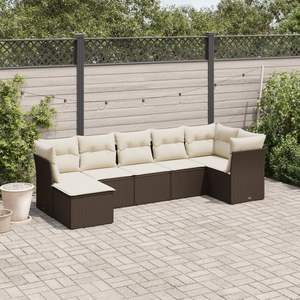 Brown <b>Rattan</b> Garden <b>Sofa</b> Set With Cushions 6 Seater Outdoor Furniture Contemporary Design - Product Image 1