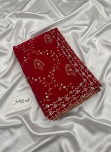 Exquisite Pink Bridal <b>Velvet</b> Dupatta with All Over Gold Zari Floral Vine Embroidery Wedding Shawl Stole Exquisite Weddings Shawl - Product Image 4