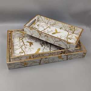 Plateaux de rangement en bois à motifs floraux, rectangulaires, empilables, laqués, design moderne, compatibles lave-vaisselle, faciles à nettoyer, multifonctionnels pour - Product Image 2