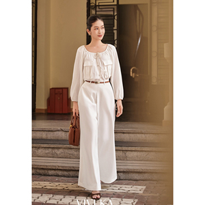 Women's Modern Elegant <b>White</b> High Waist Wide Flared Leg Full Length Anti-Wrinkle Spandex/Polyester Casual Office Pants OEM/ODM - Product Image 3
