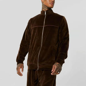 Ensemble de survêtement en velours épais personnalisé pour homme, avec sweat-shirt à col cheminée et passepoil, et ensemble assorti en polaire vierge, vente en gros, fabricant, pour la vente en gros - Product Image 5