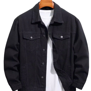 เสื้อแจ็คเก็ตเดนิมสีดำสำหรับผู้ชาย รุ่น Elite Vanguard ทรงปกติ ติดกระดุม ปิดแบบลำลอง ลายเรียบ ผ้าถักโพลีเอสเตอร์/คอตตอน - Product Image 1