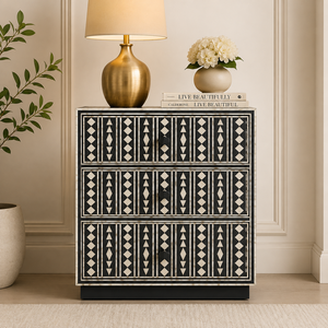 Mesita de Noche Moderna con Incrustaciones de Hueso, Mesa Auxiliar de 2 Cajones, Gabinete de Almacenamiento Ecológico para Dormitorio, Sala de Estar, Hotel, Comedor, Entrada - Product Image 1