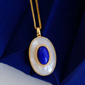 Pendentif ovale en cuivre et lapis-lazuli naturel avec sertissage clos, collier classique pour femme, idéal pour un cadeau - Product Image 6