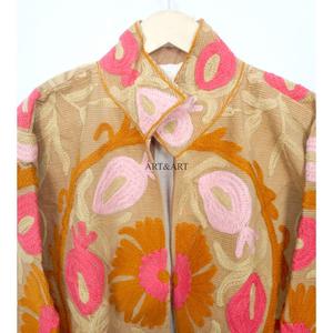 Vintage Floral Embroidery Button Cotrise <b>Jacket</b> Cotton Stripe Lining Handmade Autumn Winter Breathable Eco-Friendly Quick Dry - Product Image 2