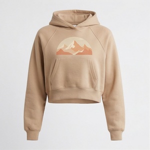 Sweat à capuche court surdimensionné pour femme avec logo personnalisé OEM, col à capuche, manches raglan longues et poches kangourou, plusieurs couleurs - Product Image 1