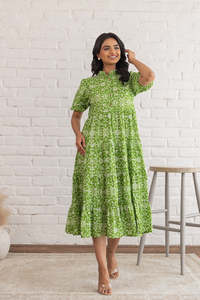 GREEN COTTON MAXI WOMEN <b>DRESS</b> - Product Image 4