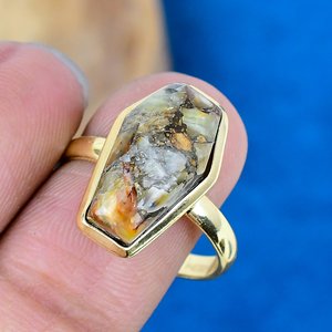 Bague en argent sterling 925 plaqué or 18 carats avec pierre précieuse œil de chat en cuivre naturel - Product Image 3