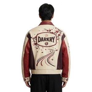 Men's <b>Chinese</b> Style Bomber <b>Jacket</b> With Hand Embroidered Floral Pattern Turn-down Collar Zipper Closure Autumn Wear - Product Image 2